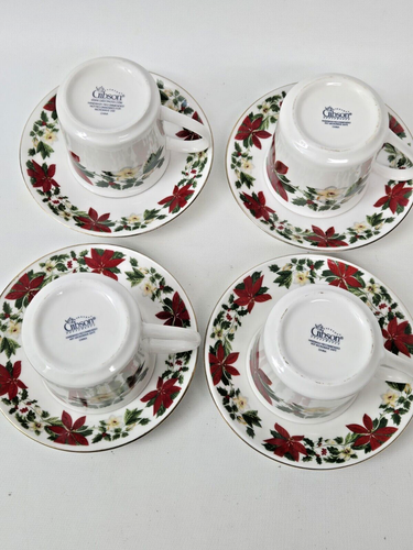 Gibson Everyday Christmas Poinsettia Cups Saucers 4 - Picture 4 of 4