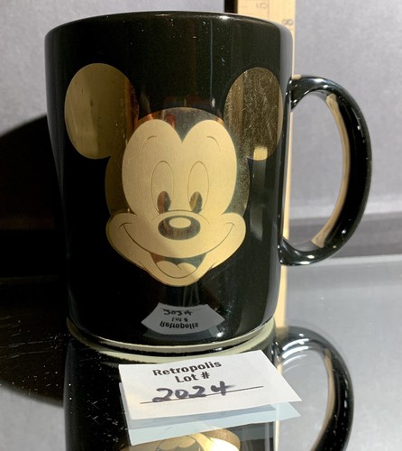 Disney Mickey Mouse Black & Gold Ceramic Coffee Cup Mug Vintage - Picture 2 of 6
