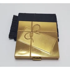 Vintage Volupte' Gold Tone Wrapped Gift Compact & Sleeve w Loose Powder 1950s