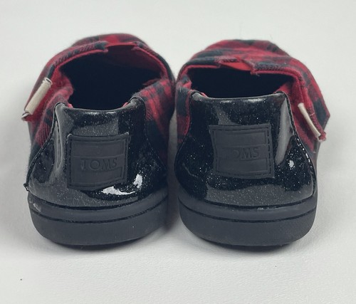TOMS Shoes T8 8 Toddler Tiny Classic  Red Black Buffalo Plaid Christmas Holiday  - Picture 6 of 9