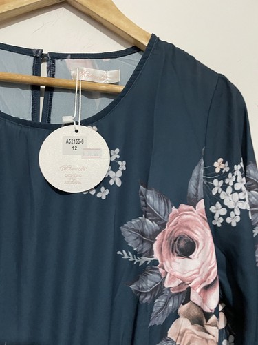 Miracle Size 12 Womens Green Floral Dress Long Sleeve 100% Polyester BNWT $74.99 - Photo 3/15