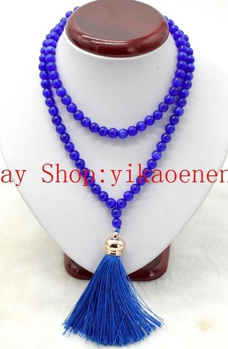 New 10mm Natural Blue Sapphire Gemstone 108 Tassel Prayer Beads Mala Necklace - Picture 5 of 12