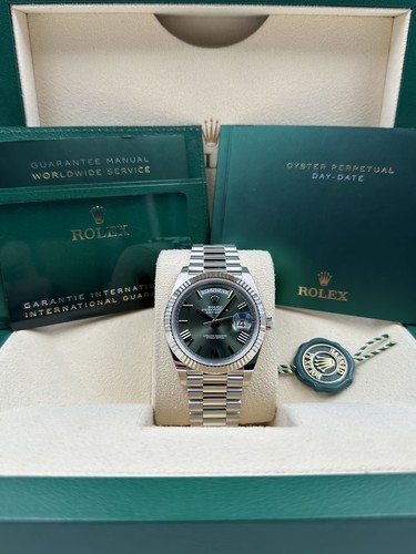 Rolex Day Date 40mm Green Roman Dial Platinum Bracelet 228236 Box & Papers 2024 - Picture 1 of 12
