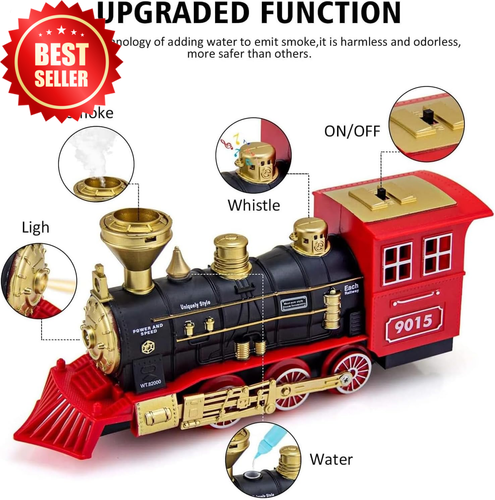 Classic Electric Train Set with Smoke Headlight Sound Steam Engine & Tracks Toy - Picture 2 of 12