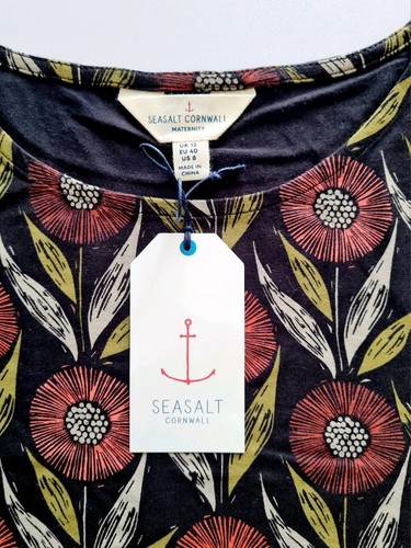 Seasalt Size 12 RRP £70 Black/Red Floral Empire Waist Maternity Jersey Dress - Picture 6 of 21