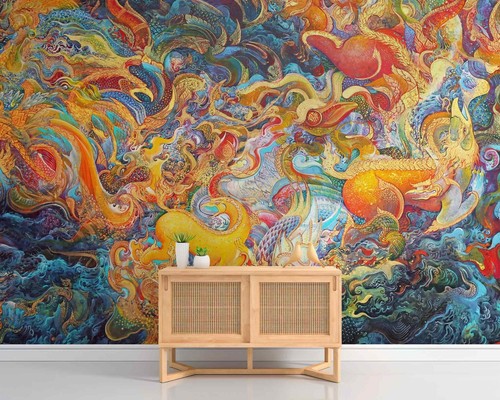 Traditional Thai Mural of the Mythical Creatures on Temple Wall Wallpaper Murals - Picture 5 of 10