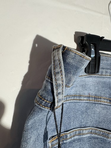 True Religion Denim Skirt Womens Size 31 Blue Mellow Wash Studded Mini Raw Hem - Picture 6 of 18