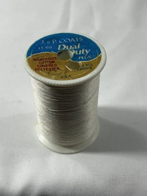 Vintage J&P Coats Dual Duty Plus White Sewing Thread 425 Yards ART230 USA - Image 1 of 4