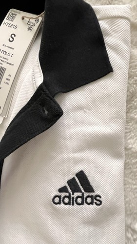 Adidas Herren Poloshirt einfarbig weiß/schwarz Logodruck Leinen Größe S lockere Passform - Bild 10 von 10