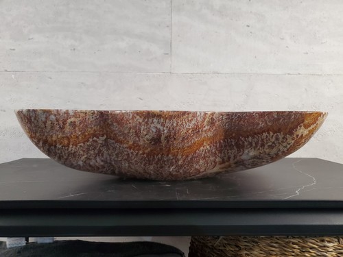 Onyx Stone Vessel Bathroom Sink, 21 x 15.5 inch Red and Tan Stone Polished Sink - Imagen 15 de 16