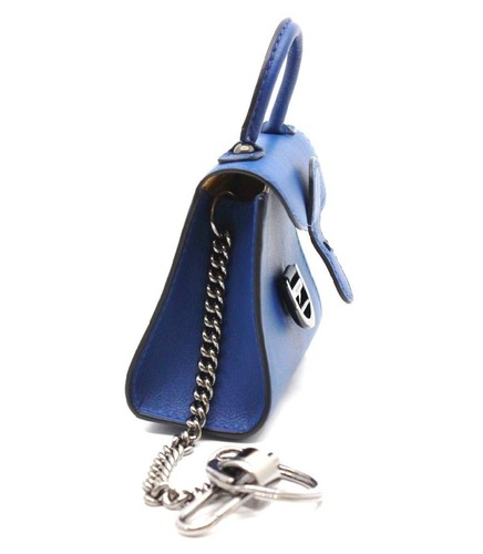 Porte-clés Delvaux cuir bleu porte-clés sac breloque quincaillerie chromée occasion vendre