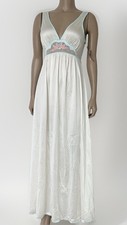 VTG NWT LORRAINE Small Ivory Blue Pink Satin Sheen Nightgown Gown Negligee NOS