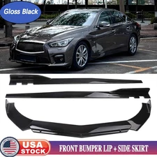 For Infiniti Q50 2014-2017 Glossy Style Front Bumper Lip Spoiler 47" Side Skirts
