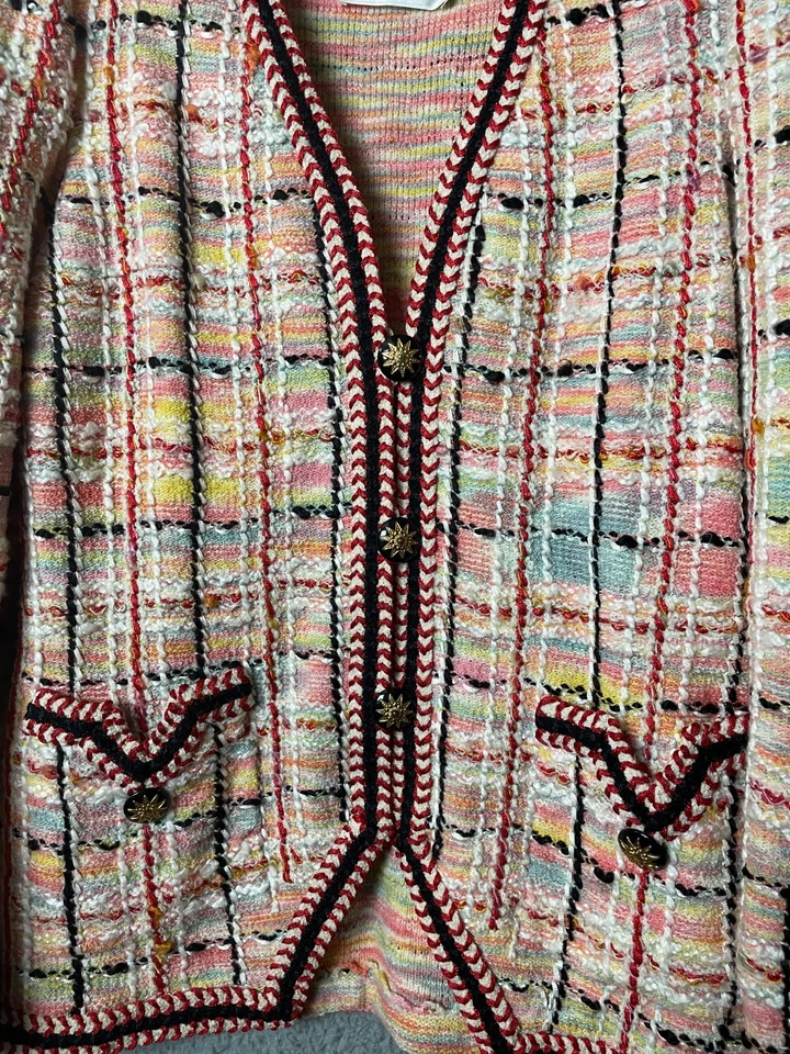 De Colección Adolfo Chaqueta y Falda Traje M Rosa Rojo Boucle Starburst Botones Saks Quinta Av Foto 3 de 4