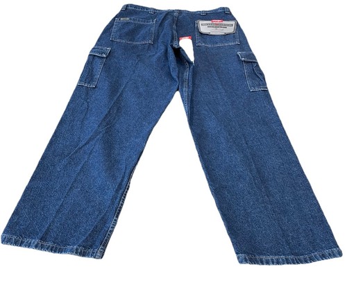 New Wrangler Silver Edition Mens Cargo Jeans Baggy Fit 36x32 Blue Made In USA - Picture 4 of 14