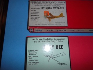 Pair of MICROX Rubber Powered Free Flight Kits "EASY BEE" & STINSON" VOYAGER"