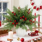 45 Pcs Norfolk Pine Branches Red Berry Stems Artificial Greenery Christmas Decor