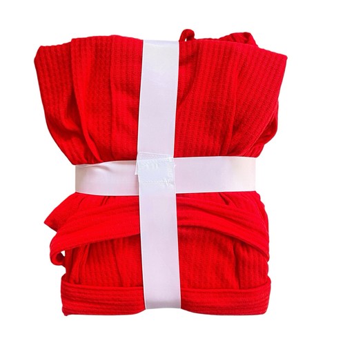 Damen Morgenmantel Waffelstrick leicht weich Spa Dusche Bademantel Kimono Einheitsgröße rot - Bild 3 von 3