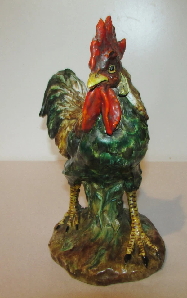 COQ ANCIEN EN BARBOTINE / TERRE CUITE VERNISSEE / antique ceramic rooster - Photo 4/4