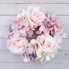 Candle Ring Wreath Rose Hydrangea  Flowers Floral 5" inside 10" Overall NWOT