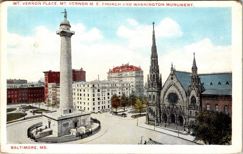 Baltimore MD-Maryland, Mt Vernon Place, Kirche, Denkmal Vintage Postkarte - Bild 1 von 2