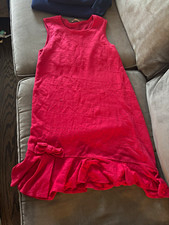 RED Valentino Red Solid Shift Dress Crew Neck Sleeveless Bow Ruffle Hem IT 44