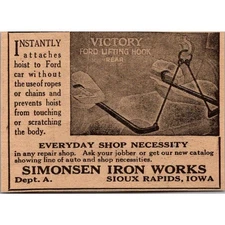 Simonsen Iron Works Ford Lifting Hook Sioux Rapids IA 1924 Magazine Ad AH1-S19