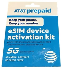 ATT AT&T prepaid eSIM card activation kit. eSIM only - NO PLAN INCLUDED