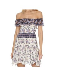 LoveShackFancy Izzy Off Shoulder Silk Floral Mini Dress NWT M
