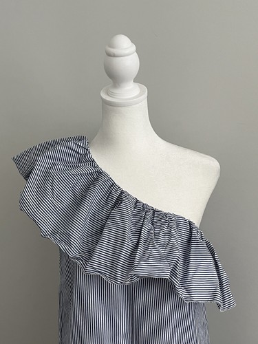 Abercrombie Women’s S Blue & White Stripped Ruffle One Shoulder Poplin Dress - Bild 2 von 8