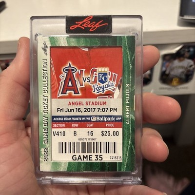 2022 MLB Leaf Game Day Ticket Albert Pujols Angels vs. Royals Card 6/16/17