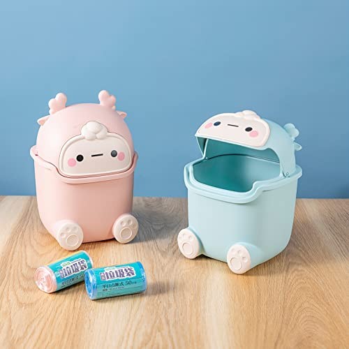 Mini Desk bin with lid,Small Plastic Trash can for Kitchen Bathroom Office Pink - Picture 4 of 7
