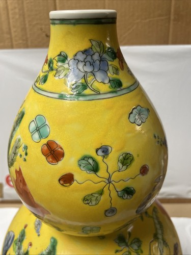 OLD FAMILLE ROSE CHINESE PORCELAIN FISH HANDMADE DOUBLE GOURD VASE 16-5/8” | W96 - Picture 19 of 20