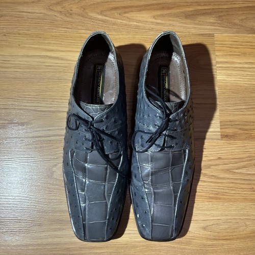 Zapato de vestir Stacy Adams Lenox gris robo cocodrilo avestruz cuero genuino para hombre 9 - Imagen 2 de 5