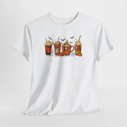 Maglietta divertente zucca spezie latte scheletro caffè Halloween autunno maglietta S-5XL - Foto 5 di 64