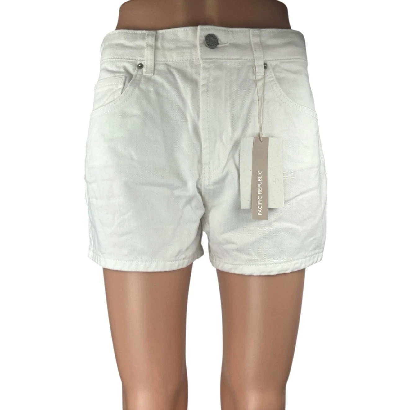 NEW Pull & Bear Pacific Republic White High Waisted Denim Jean Shorts Size 6