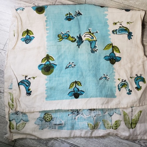 Vintage Print Linen Tea Towel with Rooster Turquoise Blue & Green 28 X 15.5 - Picture 6 of 6