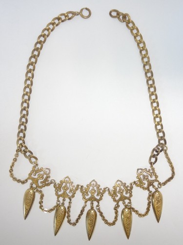 Vintage viktorianisches Revival vergoldetes Messing Latzhalsband Halskette - Bild 5 von 7