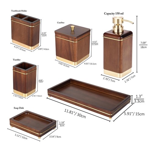 Acacia Wood Bathroom Accessory Set with Tray, Lotion Soap Dispenser Bathroom ... - Bild 5 von 9