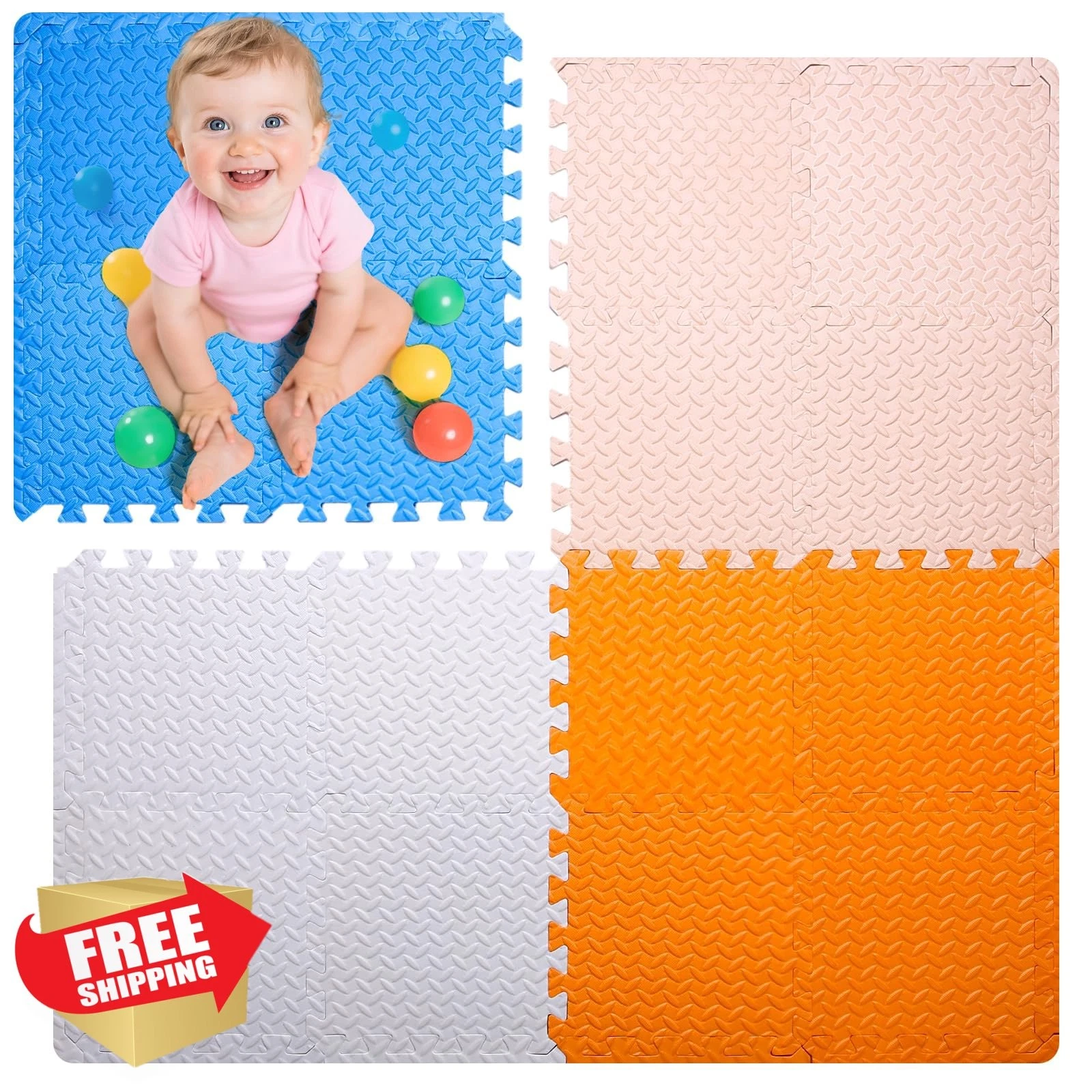 Coolcandy Foam Play Mat 16Pcs White Beige Orange Blue