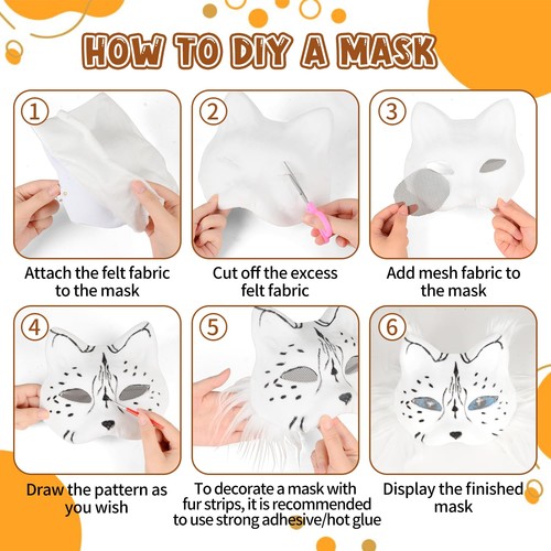 DIY Therian Mask Kit Blank Furry Cat Mask with Soft Felt Fabric Sheet Therian... - Picture 4 of 7