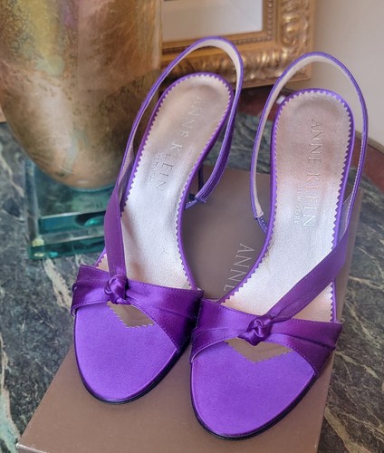 $230 NEW ANNE KLEIN PURPLE SATIN 3.5" HIGH HEEL NEVILLE SANDALS EVENING SHOES 9 - Picture 12 of 15