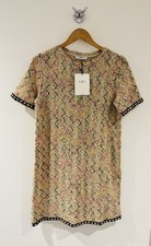 ZARA Dress Womens Shift Tweed Knit Faux Pearl Trim Wool Blend Size Large BNWT