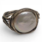 925 Sterling Silver Pearl Ring Organic Wire Design Size 8.25 4.6g Vintage