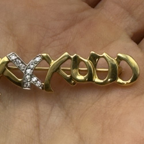 Tiffany Co 1983 Paloma Picasso Platinum 18K Yellow Gold Diamond XO Brooch 4.38gr - Picture 4 of 10