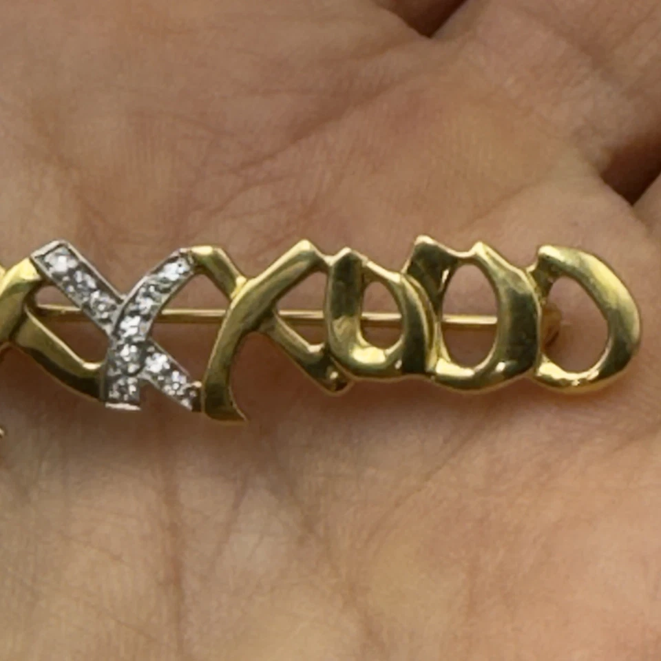 Tiffany Co 1983 Paloma Picasso Platinum 18K Yellow Gold Diamond XO Brooch 4.38gr - Image 4 of 4