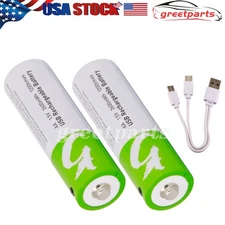 2PC USB AA 1.5V Lithium ion Rechargeable li-ion Battery Fast Charge Type C Cable