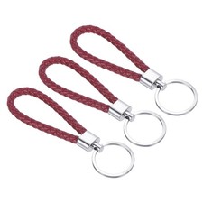 Braided Leather Keychain 3pcs Braided PU Straps Burgundy