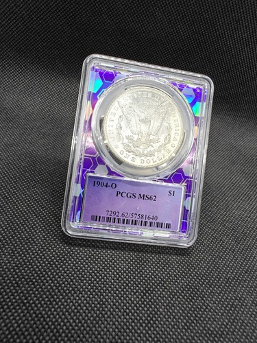 🔥 Dólar de plata Morgan 1904-O graduación profesional MS62 TraderBea moneda retirada núcleo púrpura losa - Imagen 4 de 5