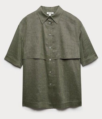 Jaeger Linen Blend Relaxed Utility/Trench Shirt With Wool- Green - Size 8 - BNWT